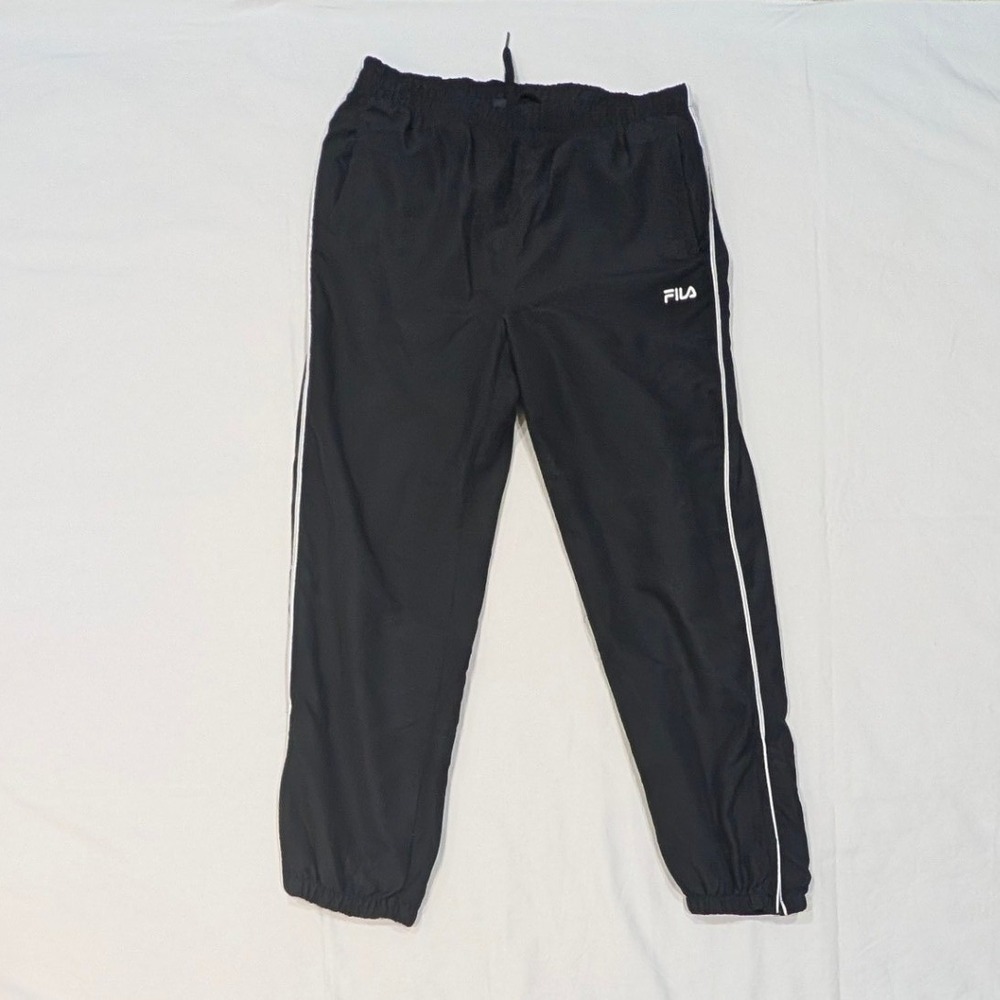 Fila Mens Track Pants Black White Side Stripe Mesh Lined Joggers Size M